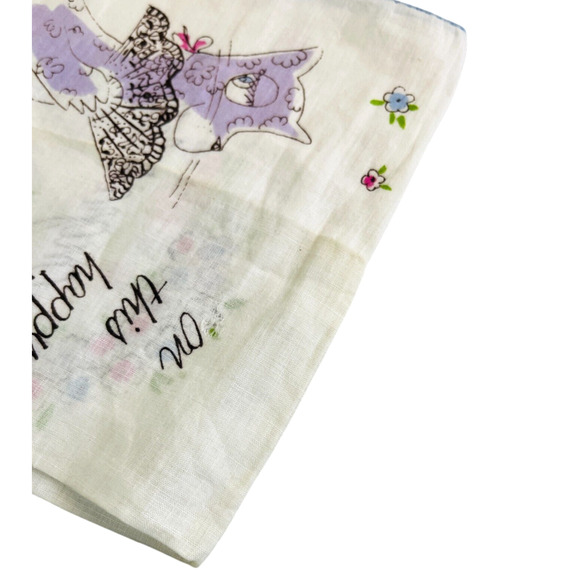 Vintage Welcher Handkerchief Anthropomorphic Cats Congratulations Wedding READ - Picture 10 of 12